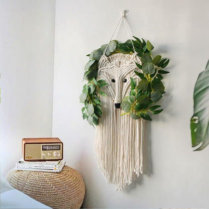 LKMLQPER Nordic Fox Macrame Wall Hanging, Handmade Cotton Rope Boho Tapestry, Animal Design Wall Decor for Living Room and Nursery, 10 * 35inch