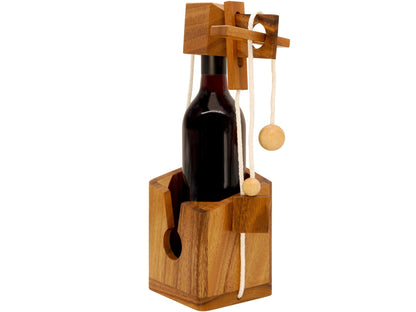BSIRI Bottle Puzzle - Challenging 3D Wooden Bottle Holder and Bottle Lock Puzzle Games for Adults. Functional Bottle Storage, Ideal Bottle Lover Gifts, Fun Gifts, Game Night and Rustic Room Decor