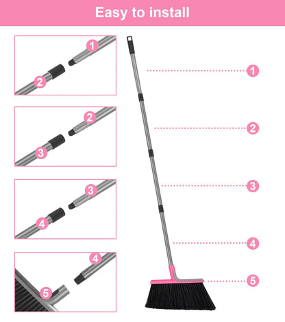 KeFanta Heavy Duty Broom, Outdoor Broom with 54.7" Long Handle, Commercial Brooms for Sweeping Outdoor Concrete Courtyard Garage Patio Indoor Home Floor Kitchen Office Lobby