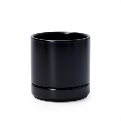 D'vine Dev 4.7 Inch Ceramic Planter Pot with Drainage Hole and Saucer, Indoor Cylinder Round Planter Pot, Black, 94-O-B-2