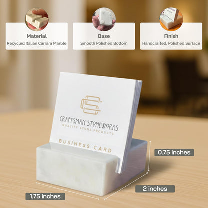 Elegant White Carrara Marble Square Business Card Holder for Desk - Stylish Card Display Stand and Organizer for Women and Men - Business Card Holder Desk made with Recycled Marble.