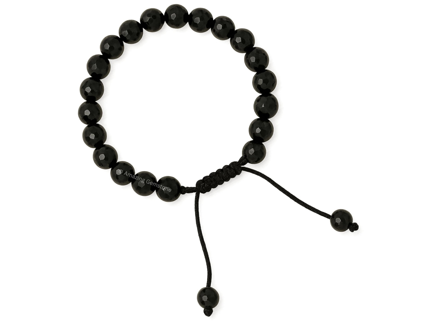 Amazing Gemstone Black Tourmaline Bracelet for Women - Chakra Mens Bracelet Protection Crystals and Healing Stones - Faceted Beaded Bracelet Spiritual Meditation Gift (Adjustable)