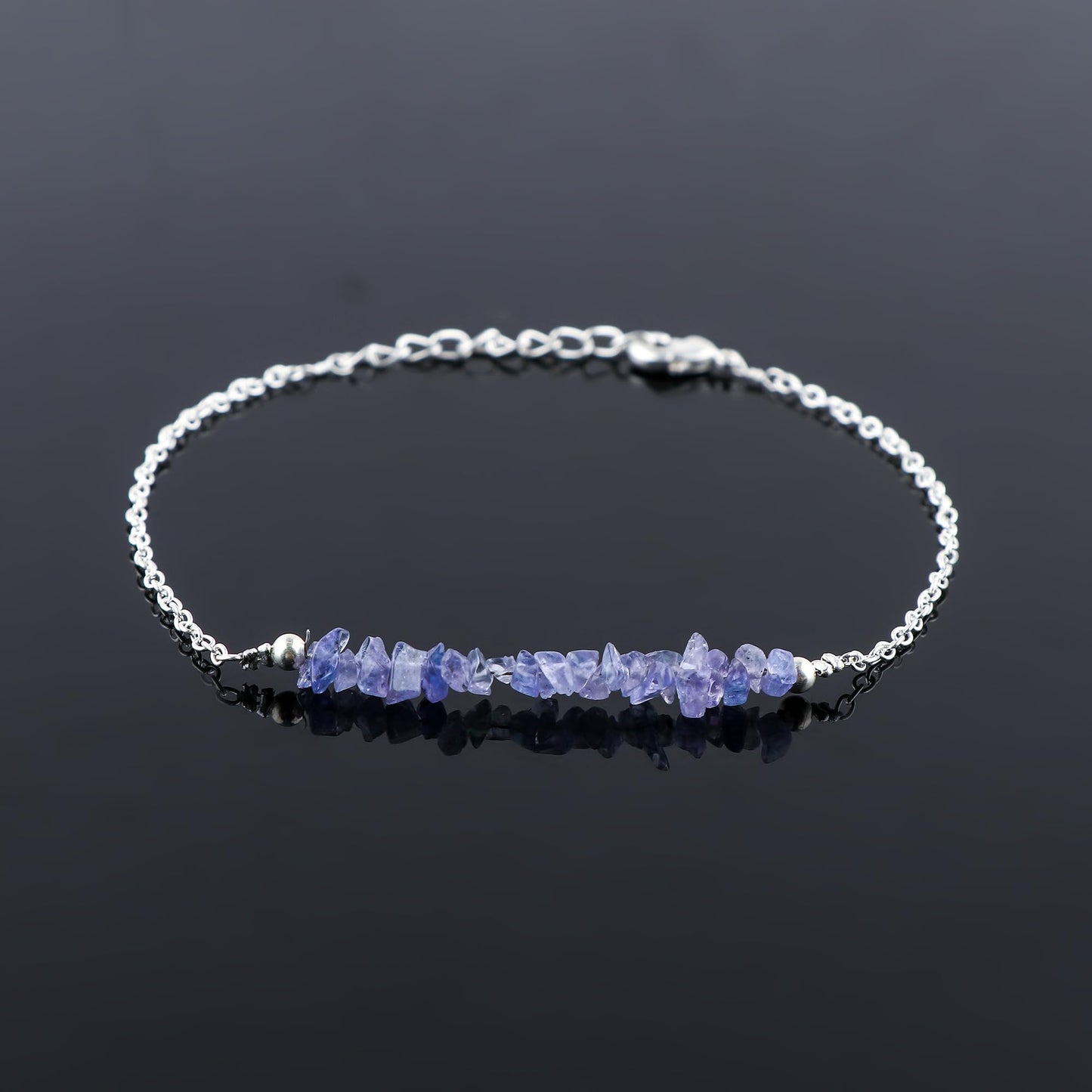 Gemimpression Handmade Tanzanite Chips Bar Bracelet – Natural Energy Healing Crystals – Silver Plated Adjustable 8 Inch Chain – Christmas Gift