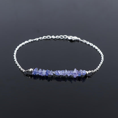 Gemimpression Handmade Tanzanite Chips Bar Bracelet – Natural Energy Healing Crystals – Silver Plated Adjustable 8 Inch Chain – Christmas Gift