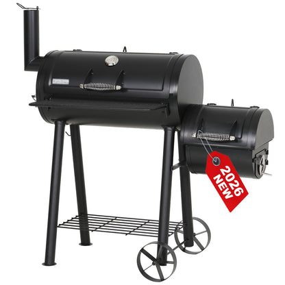 GREEN PARTY Offset Smoker Charcoal Grills with 28 Inch Cook Chamber, Barrel Smoker and Charcoal Grill Combo, 512 Sq. In. Space Barrel Smoker Grill for Outdoor BBQ Patio Backyard Cooking