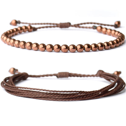 Mezcla Vida Natural Stone Beaded Bracelets for Men Women Unisex Adjustable Waterproof Rope Bracelets Set Valentine's Day Birthday Gifts for Boyfriend Husband Him (Copper Hematite)