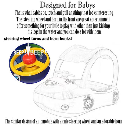 baby pool float with canopy Summer Steering Wheel Sunshade Swim Ring Car Inflatable toys infants Float Seat Boat for kids toddlers(Color blue)