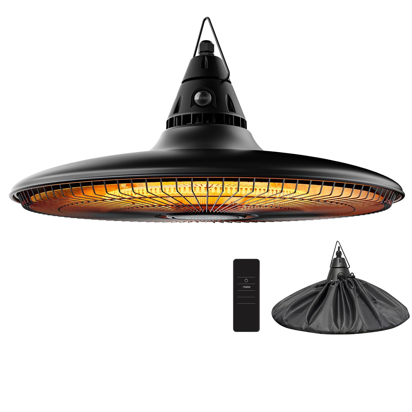 Hanging Heater, 1500W Outdoor Electric Patio Ceiling Heater with Remote Control, Infrared for Courtyard, Garage, Patio, Overheat & Tip-Over Protection, Waterproof, Black