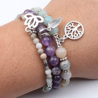 UEUC Tree of Life Yoga Healing Stone Bracelets, Multilayer Lotus Chakra Stone Reiki Bracelet Sets, Anxiety Crystal Natural Stone,for Women Stress Relief(#135)