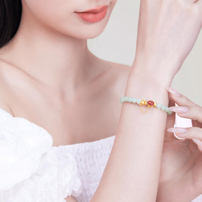 ZHOU LIU FU Rabbit Beaded Bracelets for Women Adjustable Bunny Green Bead Stretch Bracelets Red Agate Carrot Bracelet Her Mom Birthday