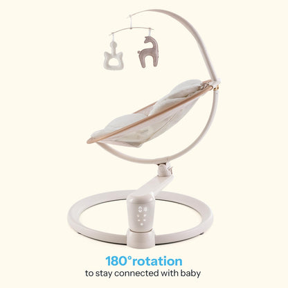 HARPPA Weddell Signature Baby Electric Swing for Newborns and Infants, Elevated Eye-Level Seat, 180° Rotation with Dual Motion, 5-Point Harness, 5 Speeds & Remote Control, Beige
