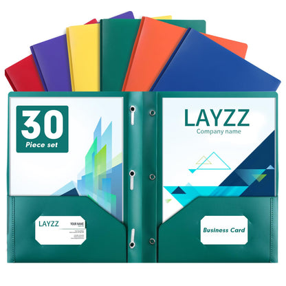 Plastic Two Pocket Folders with Prongs, LAYZZ 30 Pack Heavyweight Letter Size Plastic Folders with Pockets and Prongs, Poly Plastic Folders for Office & School