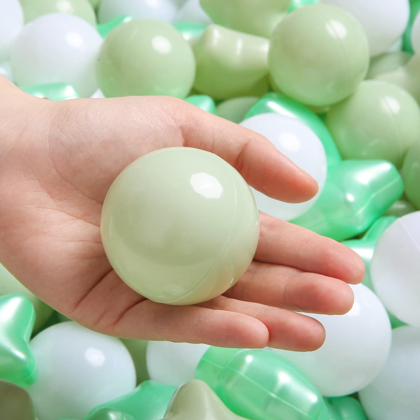 TRENDPLAY Star Ball Pit Balls for Toddlers - 100 Count Star Balls Different Shapes, Non-Toxic Plastic Balls for Boys Girls Festival Party Decoration, Pearl Green+Macaron Green