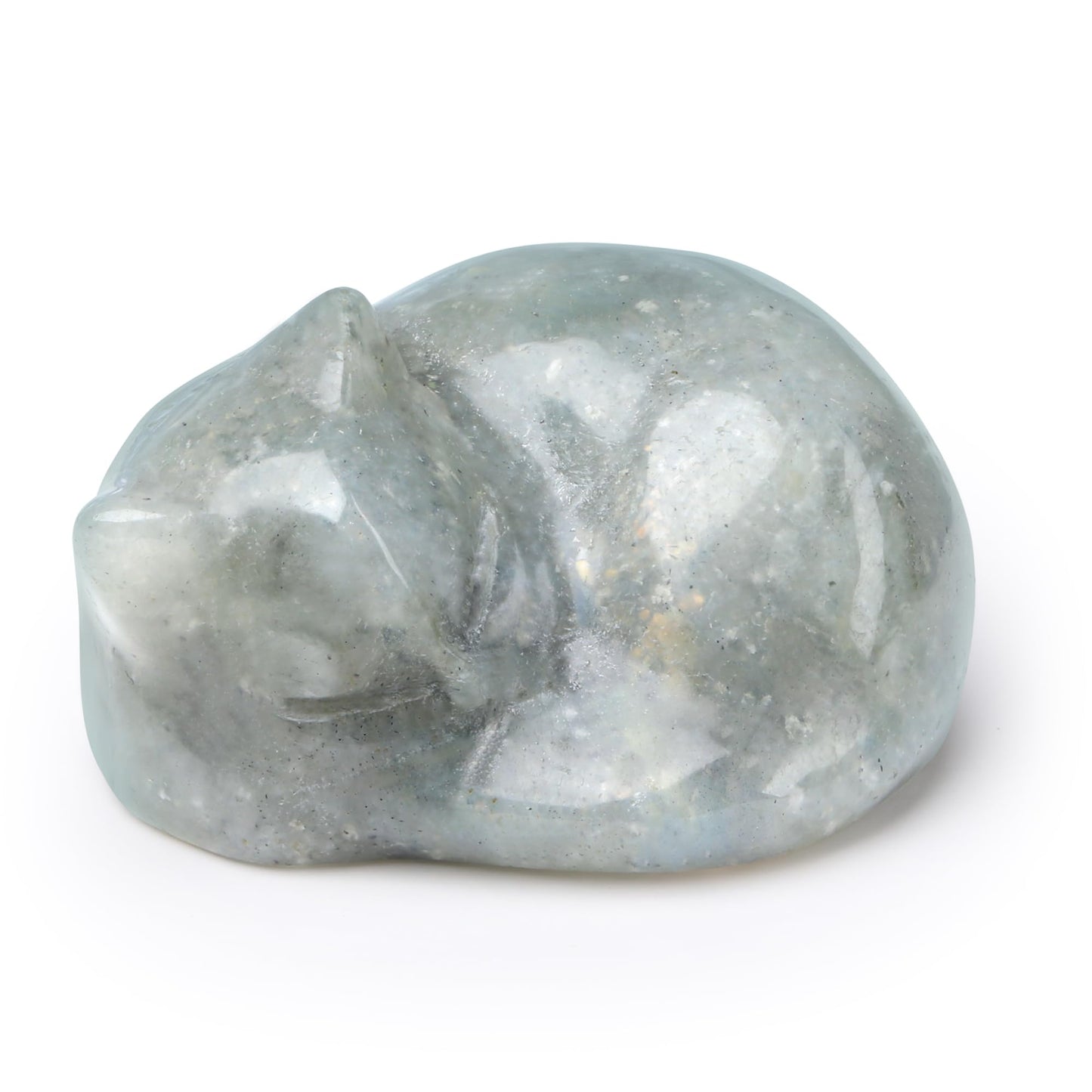 QINJIEJIE Cat Decor Statue White Labradorite Crystal Healing Stone Figurine Decor Polished Gemstones Cute Kitten Gifts Stocking Stuffers Home Office Desk Decor Cats Gifts for Cat Lover 1.6"
