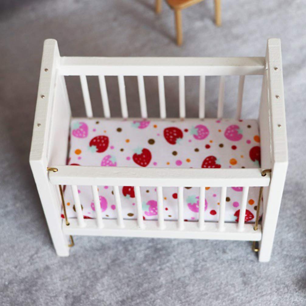 1:12 Scale Dollhouse Mini Crib: Wooden Baby Doll Crib for Dollhouse - Adorable Doll House Accessories and Furniture - Mini Baby Bed Cradle for Miniature Furniture 1 12 Scale 4.40 * 3.93 inches