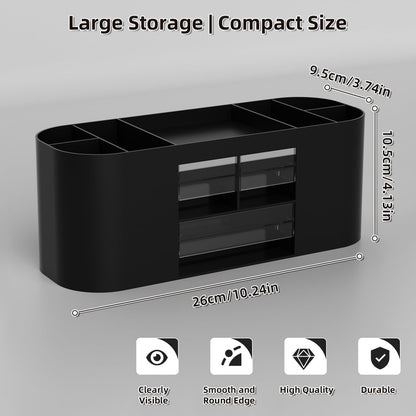 Marbrasse Desk Organizer Pen Holder with 3 Drawers, Multi-Functional Pencil Holder,Desk Organizers and Accessories with 7 Compartments for Home, School, Classroom (Black)