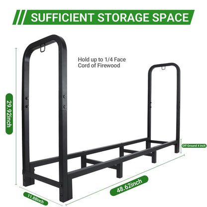 Luoieo 4FT Firewood Rack Outdoor, Holds 1543 LBS with 8 Sturdy Legs, Adjustable 2.6FT Elevated Log Holder Keeps Wood Dry, Black