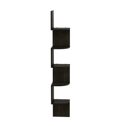 Furinno ROSSI Floating Book Shelves for Wall, 5-Tier Zigzag Corner Shelf Wall Mounted, Radial Corner Floating Shelf, for Living Room, Bedroom, Bathroom, Home Office, Espresso