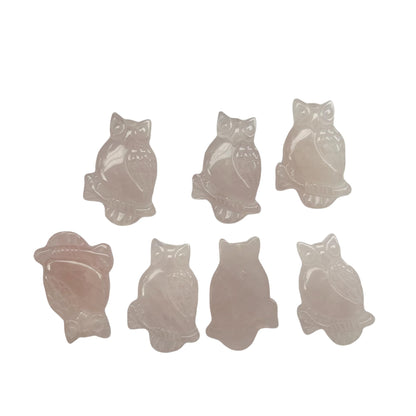 Bacatgem Natural Rose Quartz Owl Figurines Crystals and Healing Stones,Haped DIY Pendant