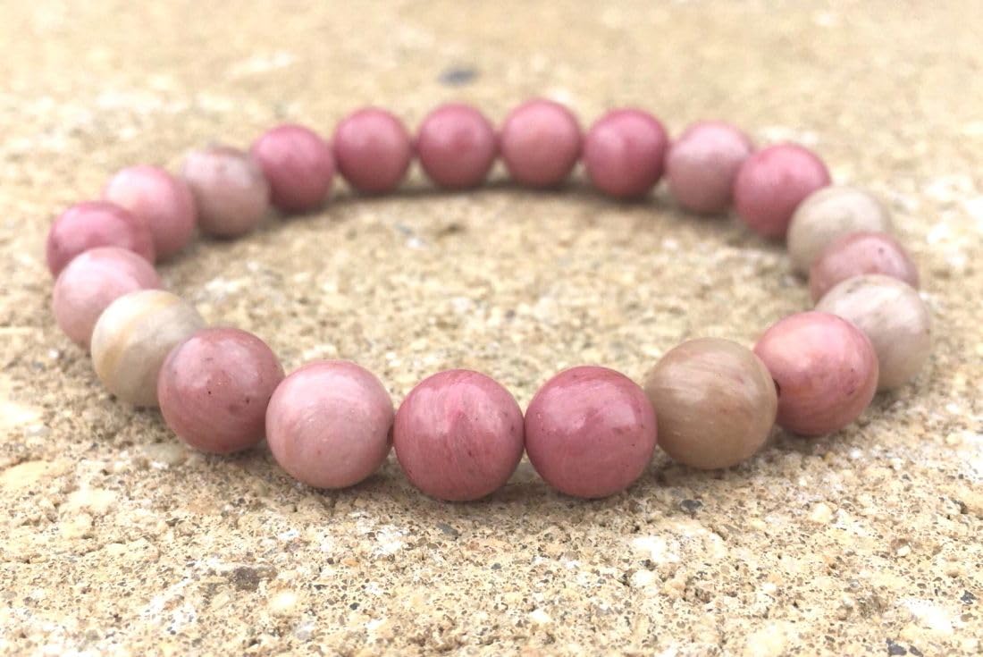 Adabele Real Natural Pink Rhodonite Gemstone Beaded Bracelet 7 inch Stretch Chakra Healing Crystal Stone Jewelry Women Mom Gift GB8-5