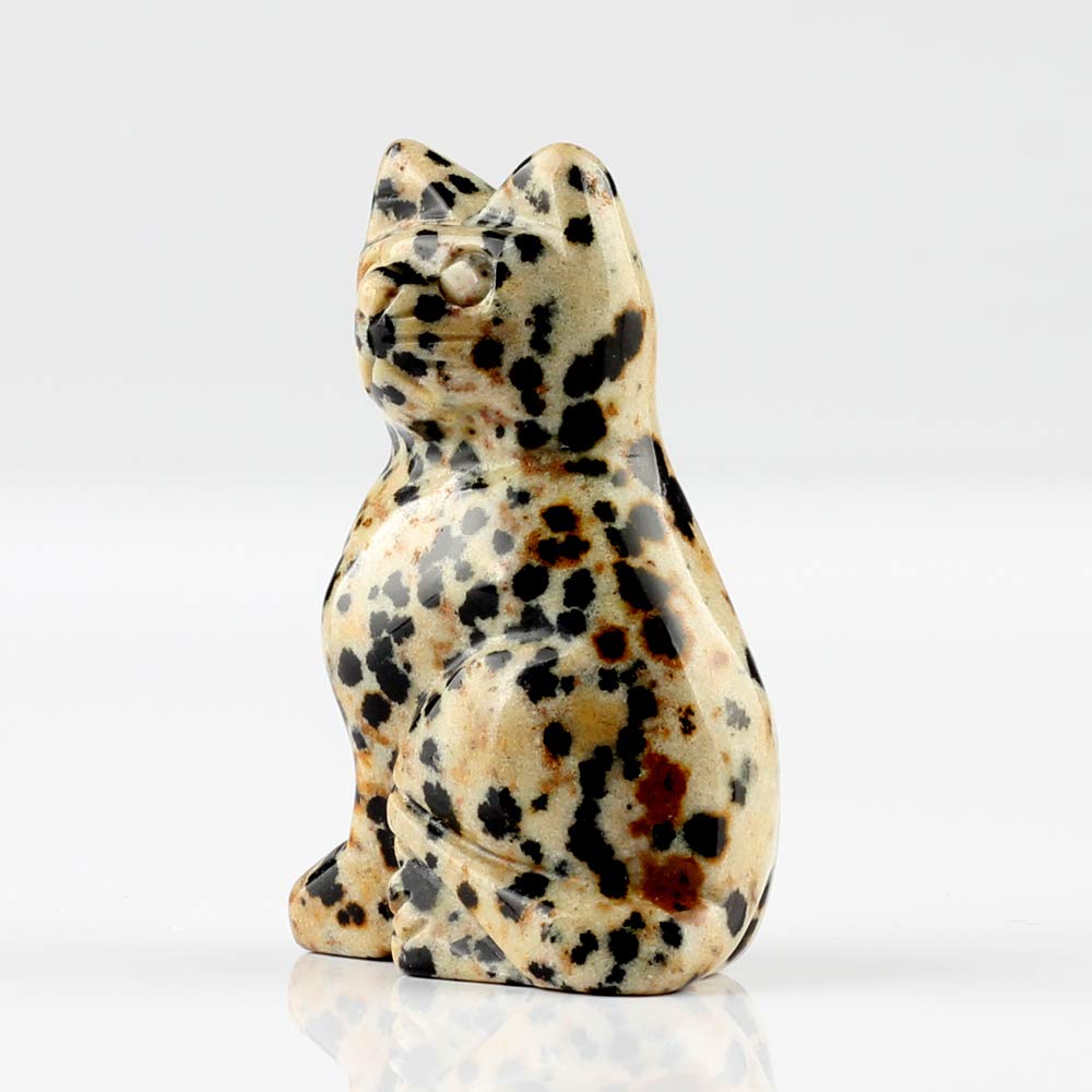 50mm Dalmatian Jasper Natural Stone Cats Statue Feng Shui Crafts Carved Figurine Chakra Carving Healing Reiki