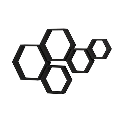 WONFUlity Hexagon Floating Shelves Honeycomb Shelves Wall Mounted Wood Farmhouse Storage Wall Shelf for Bathroom, Kitchen, Bedroom, Living Room,Driftwood Finish Decor, Black
