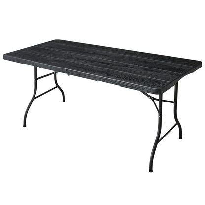 FROASISPRO 6ft Folding Table, Portable Heavy Duty Plastic Fold-in-Half Utility Table for Indoor/Outdoor Use, Dining, Camping, Picnic, Party, Black Woodgrain