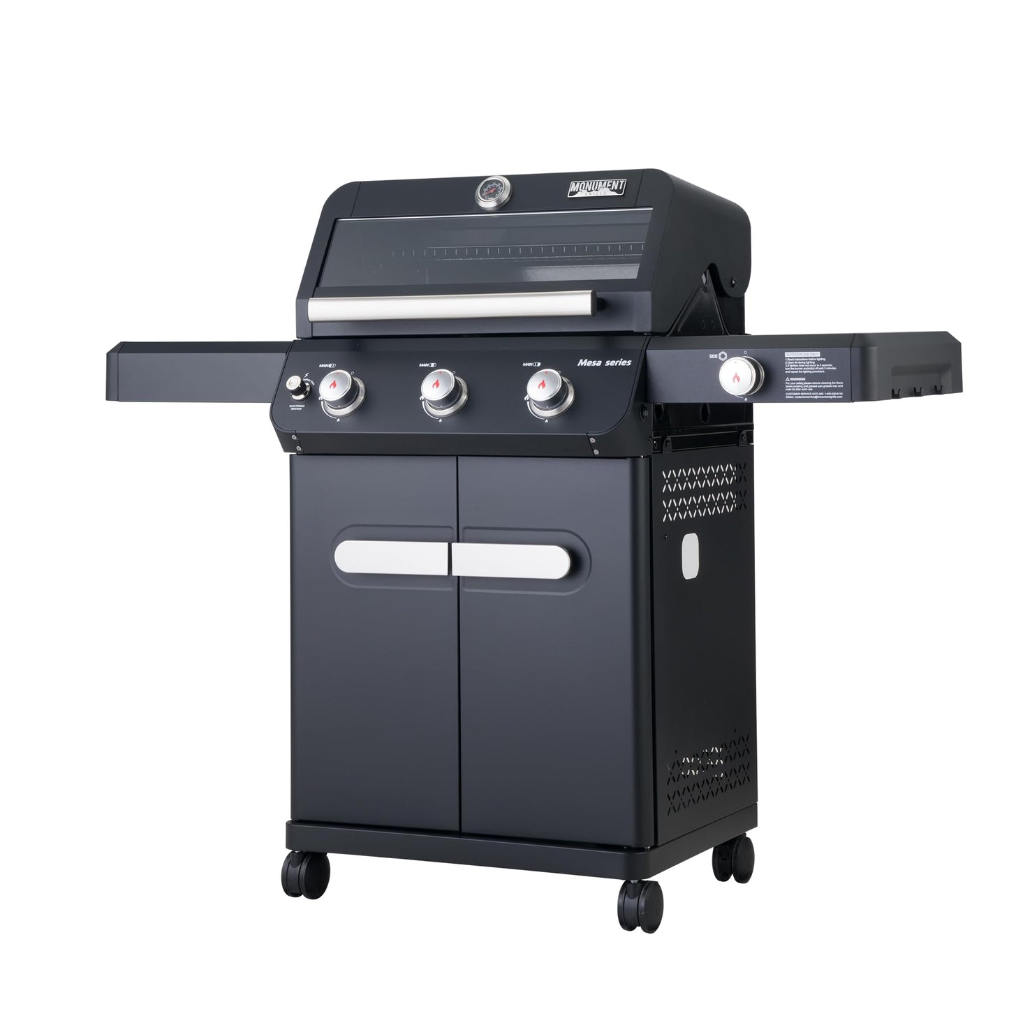 Monument Grills 3+1 Outdoor Barbecue Stainless Steel Propane Gas Grill, 3 Burners & 1 Side Burner 48,000 BTU Patio Garden Grill with Knob Controls, Mesa325, Black