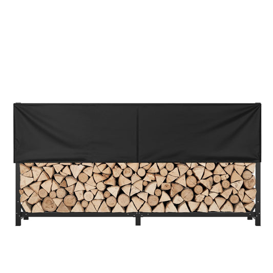 Gsskny Heavy Duty 8ft Firewood Rack with Cover Outdoor, 1/2 Cord Capacity Log Holder Sturdy Steel Construction, All-Weather Black Powder Coat Wood Storage Organizer for Indoor&Outdoor Use, Black