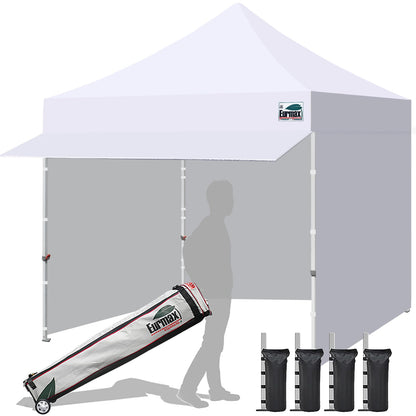 Eurmax USA 10x10 Pop Up Canopy,Commercial Tent with Patented No-Tip Rolling Bag,24sqft Extension Awning & 4 Zippered Removable Walls,UV & Water Resistant,Heavy Duty Instant Shelter Gazebo,White