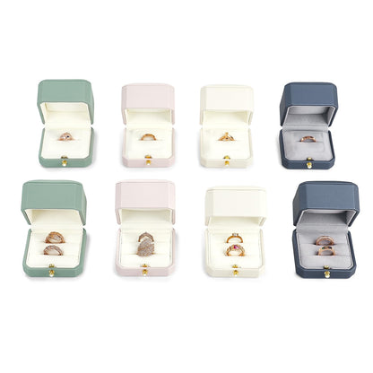 Oirlv Premium Leather Double Ring Box for Wedding Ceremony Engagement Ring Bearer Couple Jewelry Gift Box(White,Double)