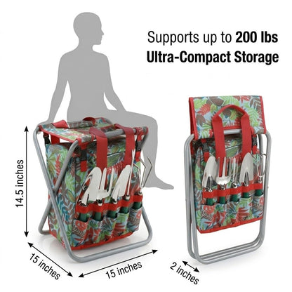 Bo-Toys 7-piece Garden Tool Set with Tote and Folding Stool Seat
