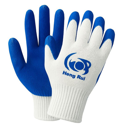 HENG RUI 100 Pairs Working Gloves Cotton/Poly With Blue Latex Rubber Palm Coated