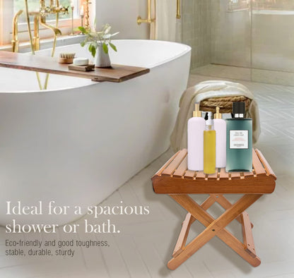 LOYPP Folding Bamboo Stool for Shower, Leg Shaving and Foot Rest, Natural Bamboo Folding Stool, Folding Bamboo Shower Seat, Fully Assembled, 12 Inch High