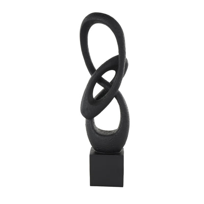 Deco 79 Polystone Abstract Decorative Sculpture Intertwined Loop Home Decor Statue with Block Base, Accent Figurine 6" x 4" x 20", Black