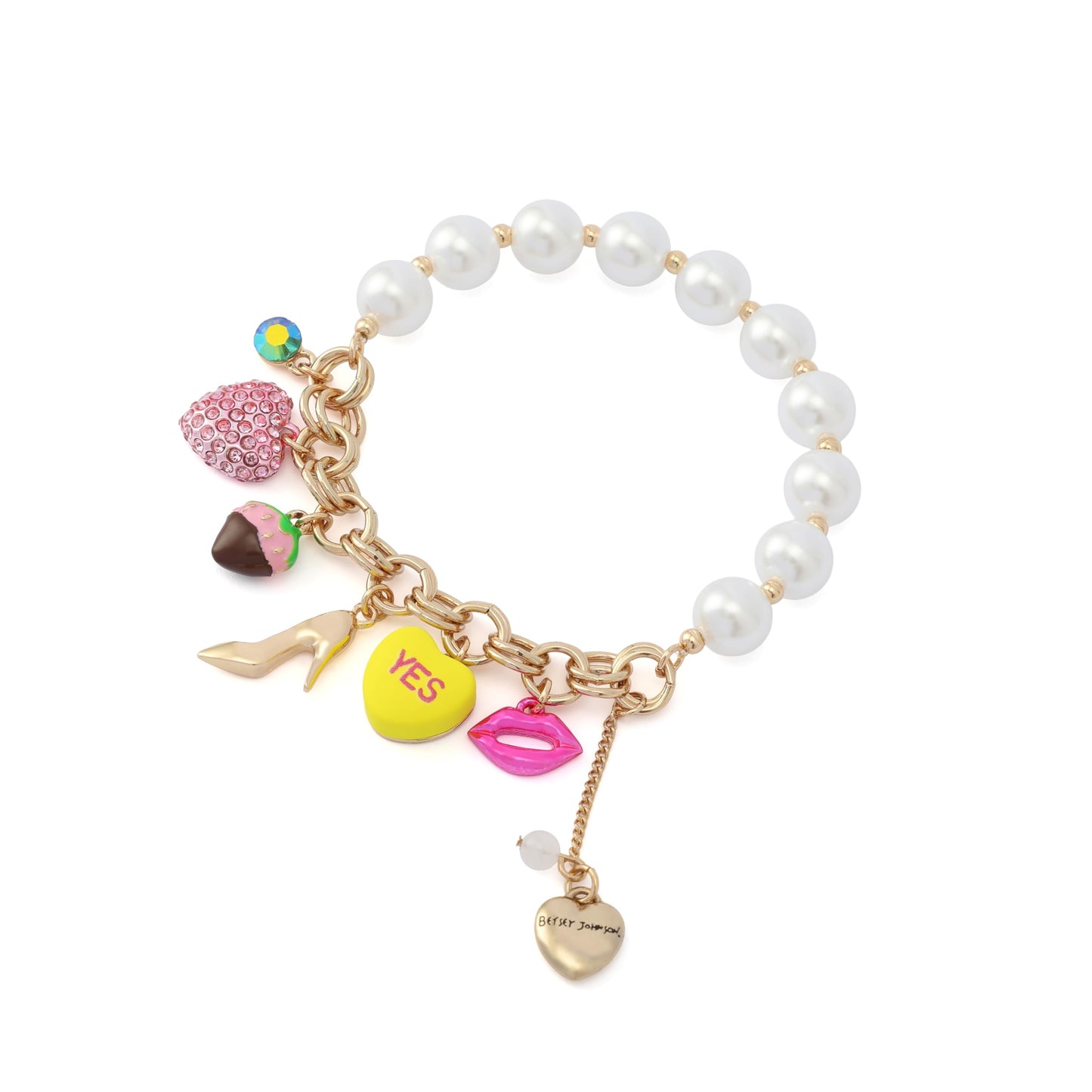 Betsey Johnson Jewelry Women's Sweetheart Pearl Charm Stretch Bracelet