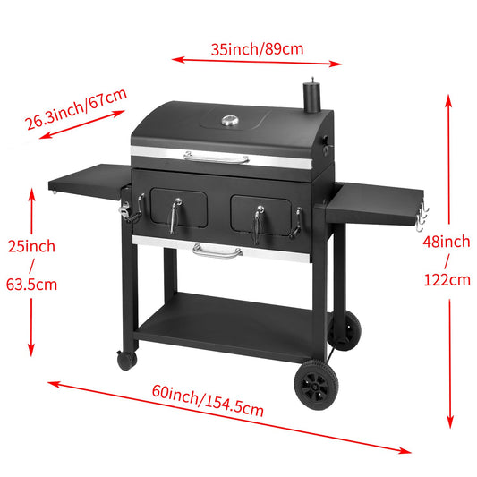 Kenadne Charcoal Grill Outdoor BBQ Grill, Extra Large Cooking Area 794 Square Inches with Two Adjustable & Individual Charcoal Tray, Foldable Side Tables for Outdoor Cooking grill Backyard