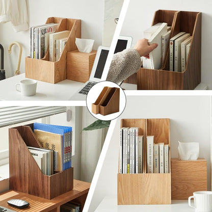 BISOZER Natural Wooden Bookshelf for Home & Office - Sturdy High-Capacity Storage Shelf with Soft Natural Wooden Grain, Durable Modern Design (Dark Wood)