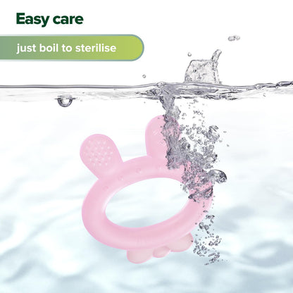 Haakaa Silicone Baby Teether - Rabbit Ear Frozen Teething Toy for Babies 3-6 Months- Cold Teething Relief - BPA Free Silicone-Pink