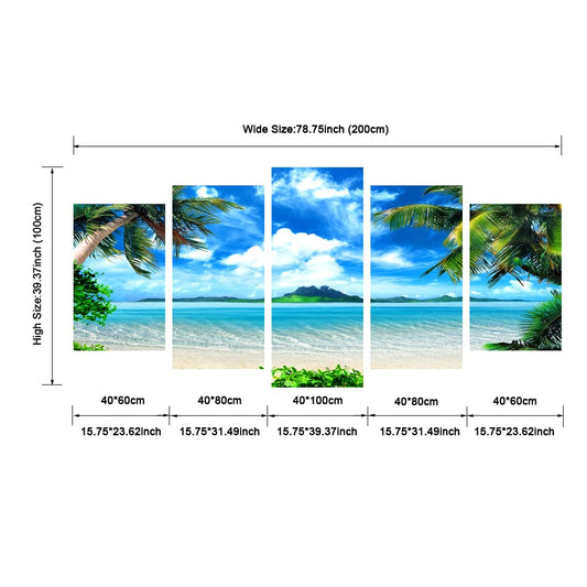 Pyradecor Modern 5 Piece Canvas Prints Artwork Contemporary Landscape Blue Sea Beach Pictures Paintings on Canvas Wall Art for Living Room Home Decorations Extra Large
