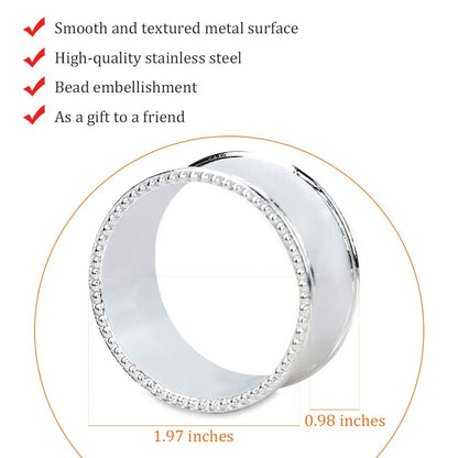 Frjjthchy 6 Pcs Stainless Steel Bead Side Napkin Rings Delicate Serviette Buckles (Silver)