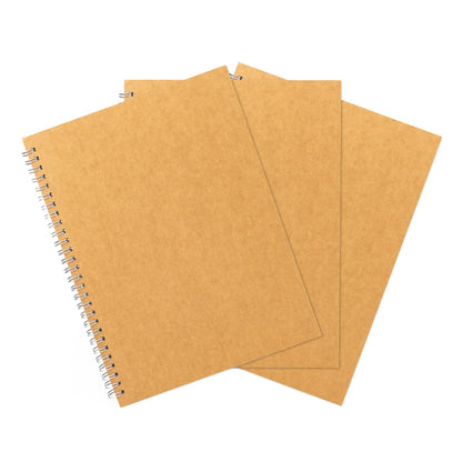 DSTELIN 10 inch x 7.5 inch, 100GSM, Blank Spiral Notebook, 3-Pack, Soft Cover, Sketch book, 120 Pages / 60 Sheets, (Brown)