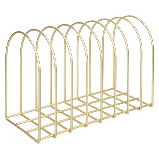 MyGift File Organizer for Desk, Brass Metal Wire Binder Holder with 8 Wide Slots, Vintage Arch Design Document Holder Rack for Home Office