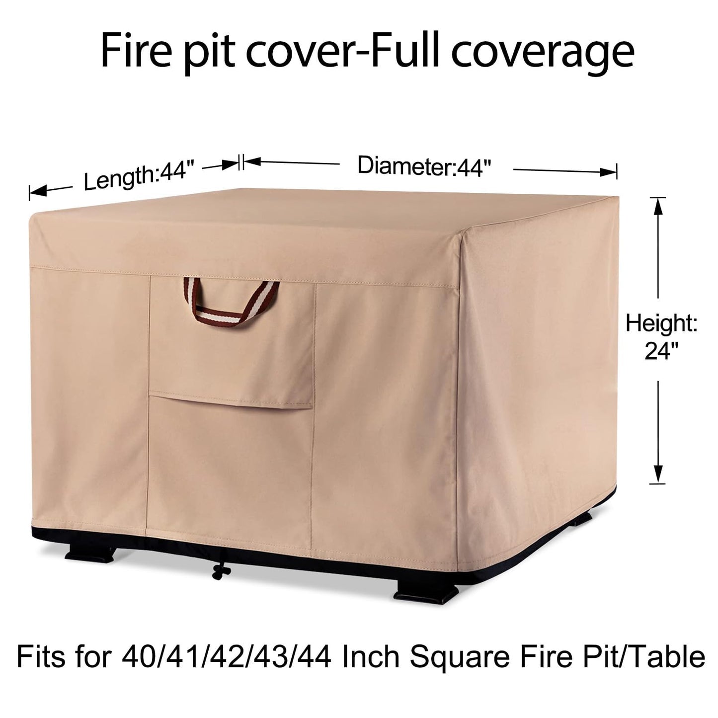 QH.HOME Fire Pit Cover Square-40-44 Inch Heavy Duty 900D Strong Tear-Resistant and UV Resistant and Waterproof and Fading Resistant Material Polyester Firepit Covers for Outdoor Fire Table-Wheat