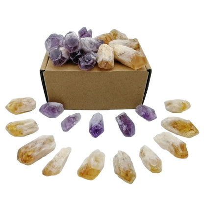 XMHOME Amethyst and Citrine Raw Crystal Irregular Natural Real Rough Stone Small Gemstone 30-36 Pcs for Crystal Healing Decor Fountain Rock Wicca Tumbling Rolling Collection