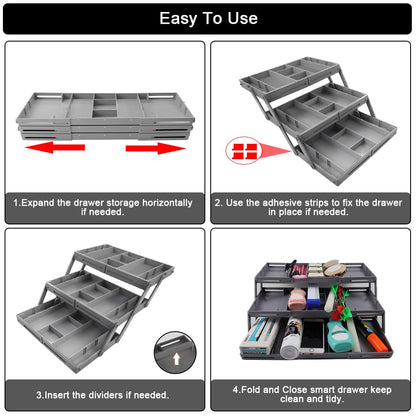 Abnaok 3 Tier Drawer Organizer Multi Level Collapsible Expandable Desk Organizer Trays for Office Supplies, Kitchen Gadgets Utensils, Vanity, Makeup, Jewelry