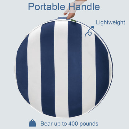 LVTXIII Indoor/Outdoor Extra Large Inflatable Ottoman Pouf D31 x H14 Inch, Round Footstool with Handle, Weather-Resistant Portable Furniture for Patio, Camping, Beach, Cabana Navy