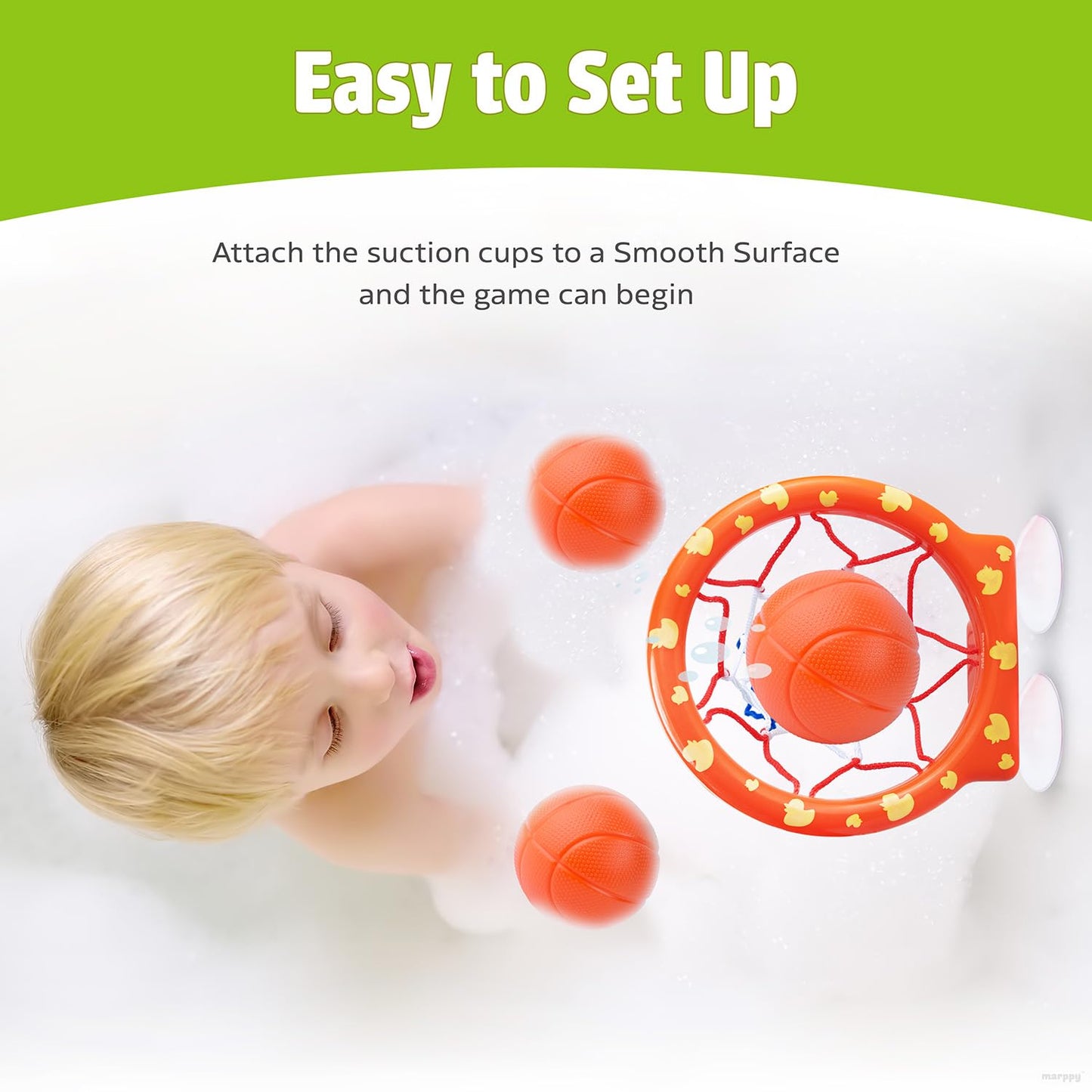 MARPPY Bath Toys - Bathtub Basketball Hoop for Kids Toddlers - Mold Free Bath Toys with Suction Cup & 3 No Hole Balls - Shower Toys and Bathtub Toys for Toddlers - Boys Girls