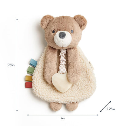Itzy Ritzy - Itzy Lovey Including Teether - Baby Lovey with Teether, Textured Ribbons & Dangle Arms - Features Crinkle Sound, Sherpa Fabric and Minky Plush (Bear)