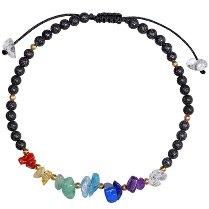Jewever 7 Chakra Chip Tumbled Real Stone Beaded Anklet Bracelet for Women Power Energy Healing Crsyatls and Gemstones Beach Foot Adjustable (Lava Stone)